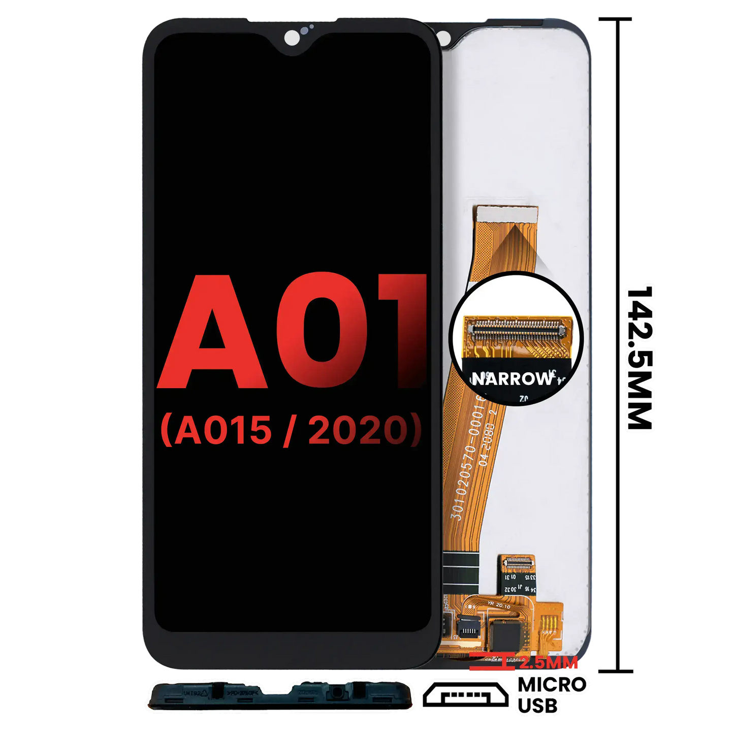 LCD Assembly Without Frame For Samsung Galaxy A01 4G (A015 / 2020) (Global Model) (Micro USB Frame) (Aftermarket Plus) (All Colors)