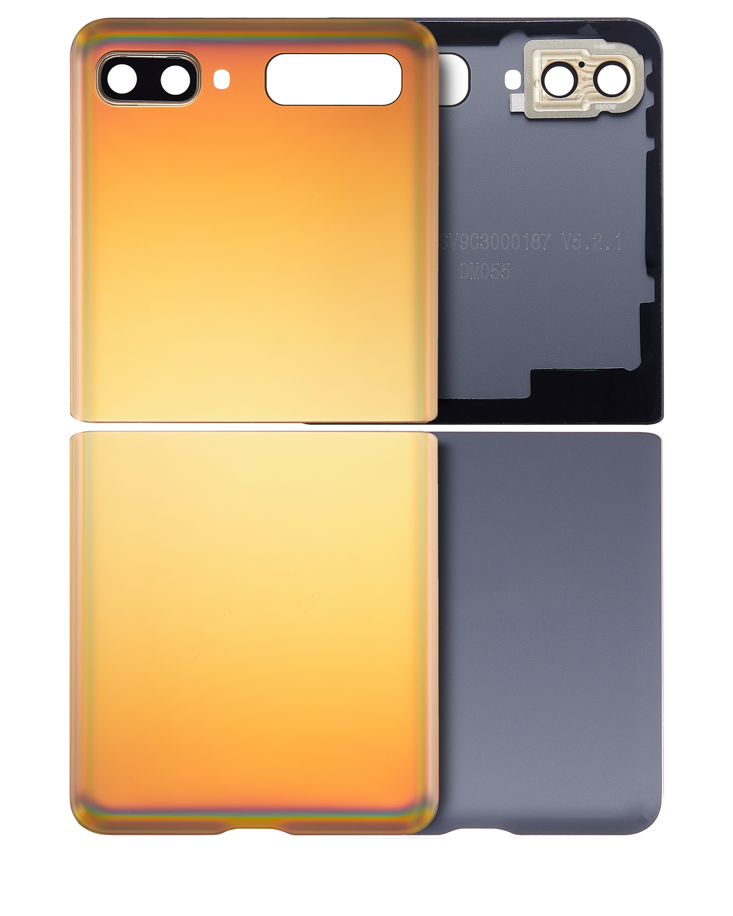 Top & Bottom Back Cover Glass With Camera Lens For Samsung Galaxy Z Flip 4G (F700) / Z Flip 5G (F707) (Aftermarket Plus) (Mirror Gold)