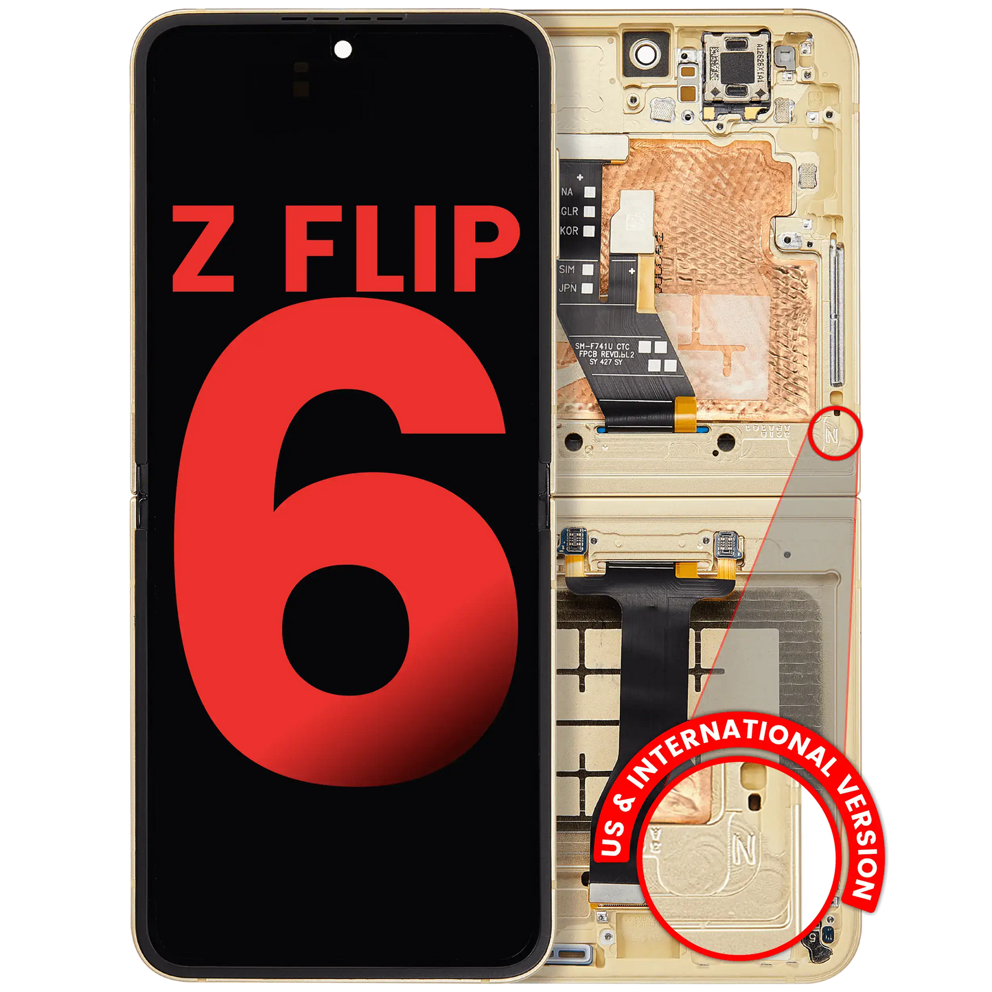 Inner OLED Assembly With Frame Compatible For Samsung Galaxy Z Flip 6 5G (F741) (US & International) (Aftermarket Plus) (Yellow)