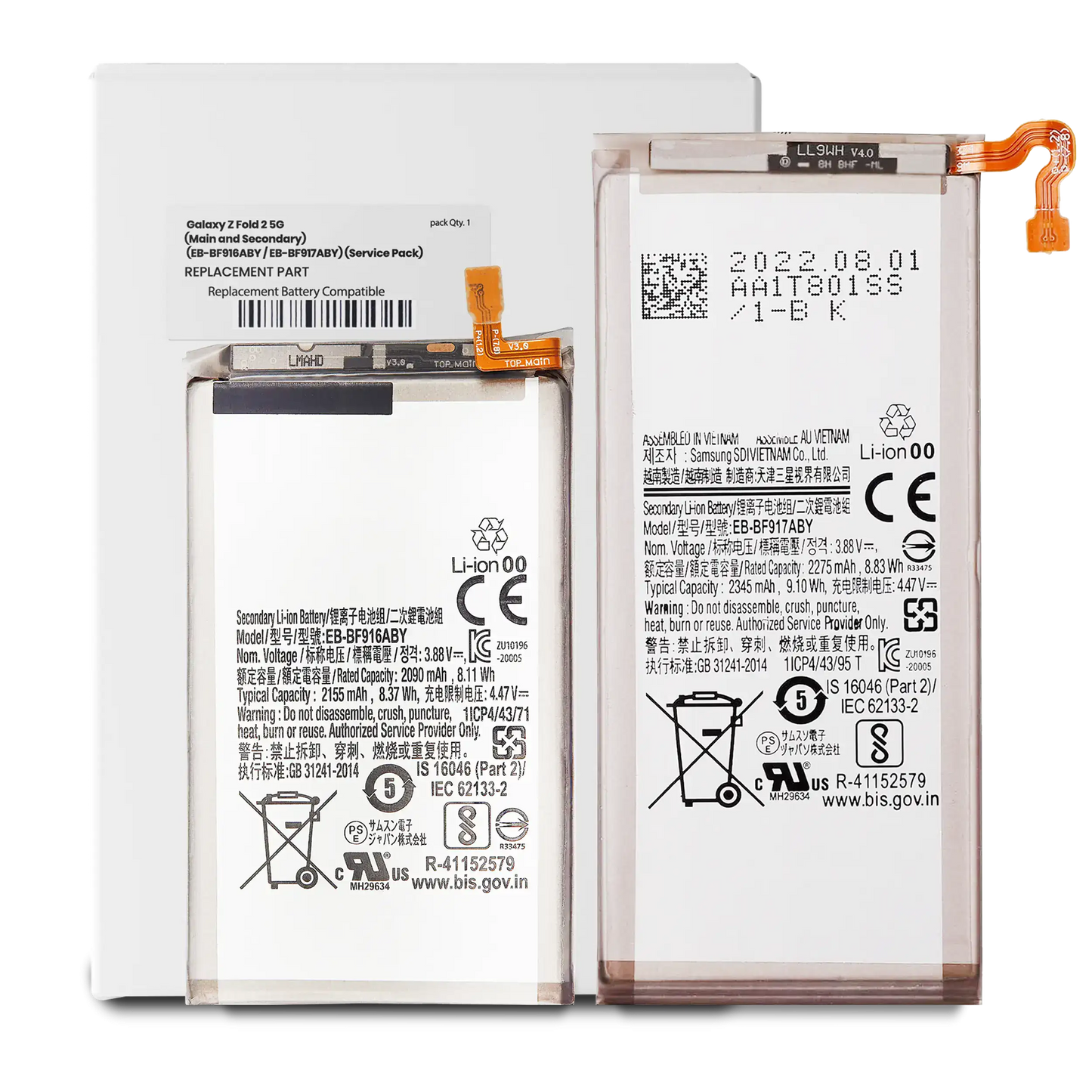 Replacement Battery (Main and Secondary) For Samsung Galaxy Z Fold 2 5G (EB-BF916ABY / EB-BF917ABY) (Service Pack)