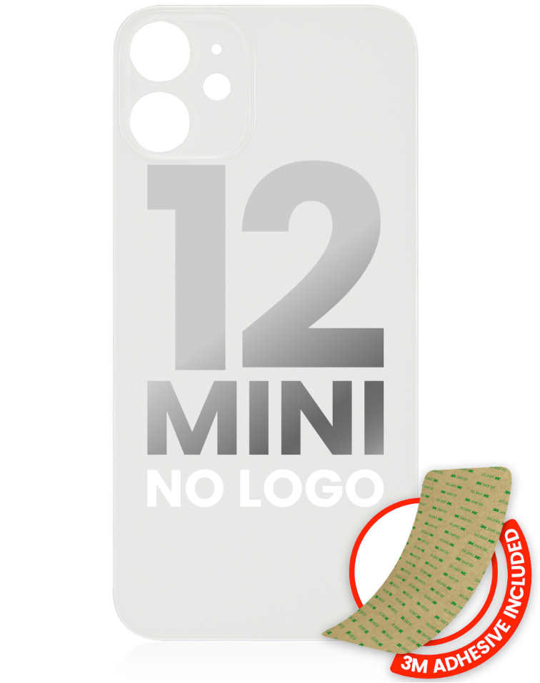 Back Glass With 3M Adhesive For iPhone 12 Mini (No Logo / Large Camera Hole) (White)