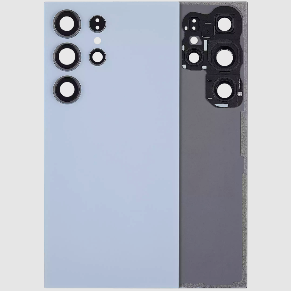 Back Cover Glass With Camera Lens For Samsung Galaxy S24 Ultra 5G (No Logo) (Aftermarket Plus) (Titanium Blue)