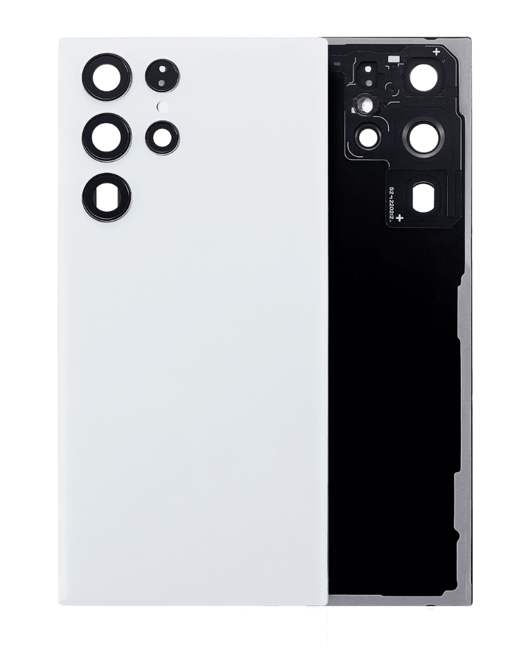 Back Cover Glass With Camera Lens For Samsung Galaxy S22 Ultra 5G (No Logo) (Aftermarket Plus) (White)