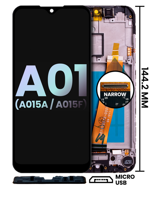LCD Assembly With Frame For Samsung Galaxy A01 (A015A / A015F) (Micro USB Frame / Narrow FPC Connector) (Service Pack) (All Colors)