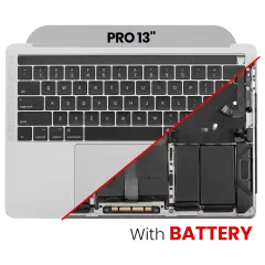 Top Case with Battery and Keyboard (ANSI US) For MacBook Pro 13" A1989 (2018-2019) (Used OEM Pull: Grade B/C) (Silver)