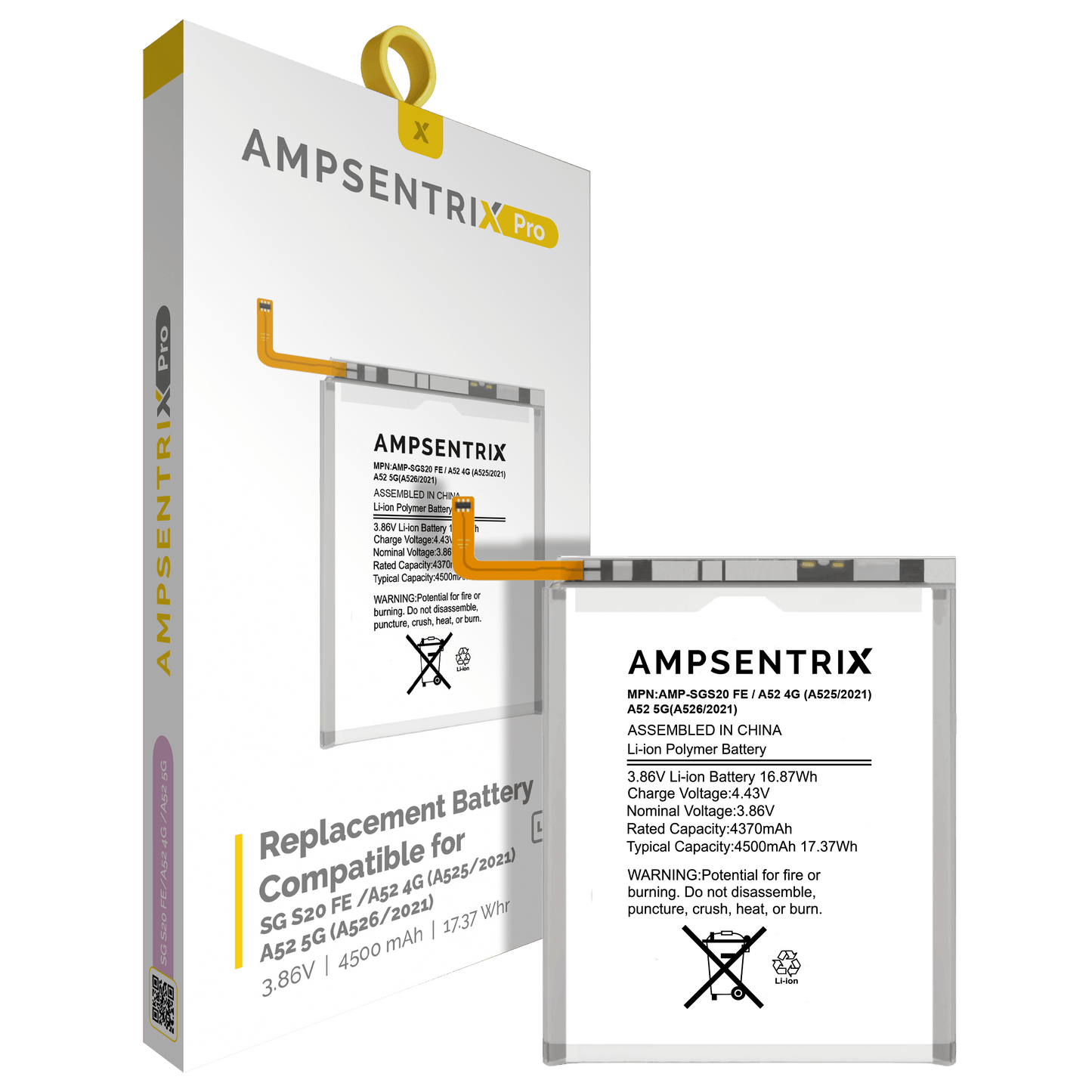 Replacement Battery For Samsung Galaxy S20 FE / A52 4G (A525 / 2021) / A52 5G (A526 / 2021) / A52s (A528 / 2021) (AmpSentrix Pro)