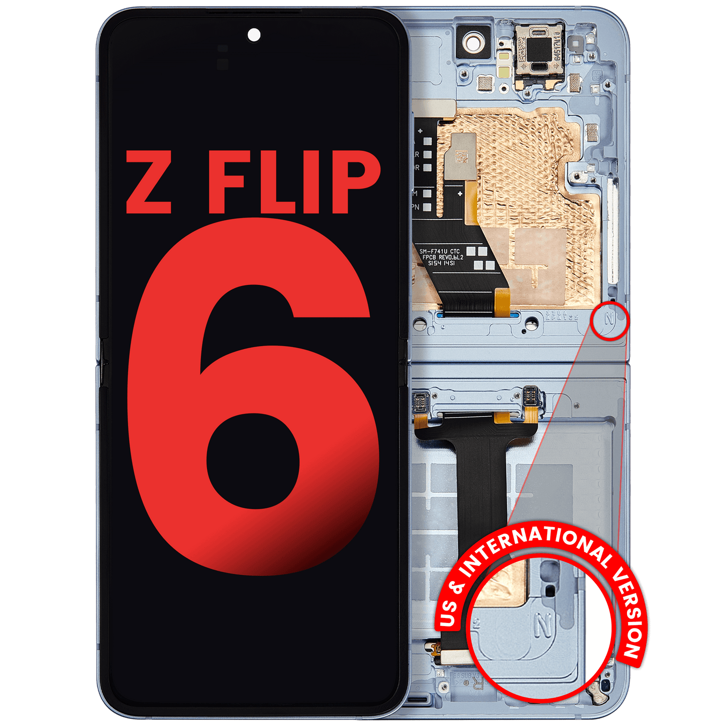 Inner OLED Assembly With Frame Compatible For Samsung Galaxy Z Flip 6 5G (F741) (US & International) (Aftermarket Plus) (Blue)