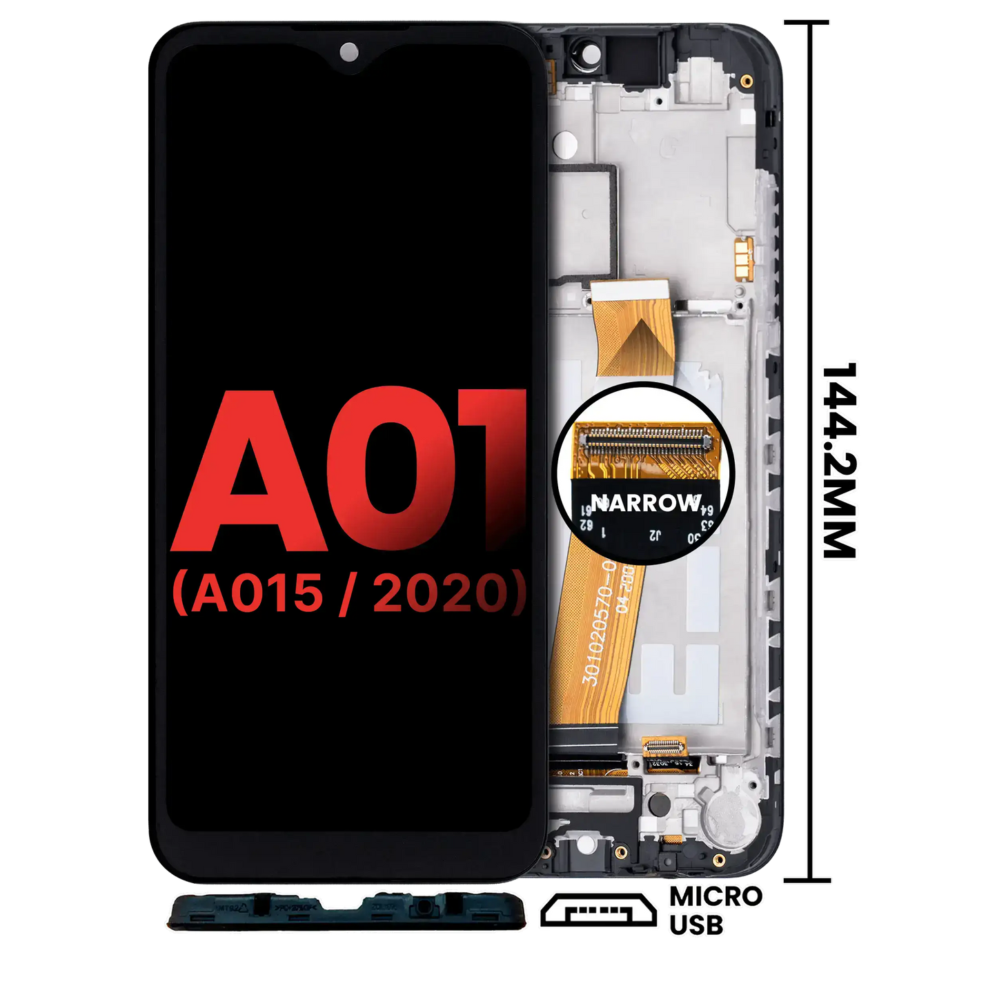 LCD Assembly With Frame For Samsung Galaxy A01 4G (A015 / 2020) (Global Model) (Micro USB Frame) (Aftermarket Plus) (All Colors)