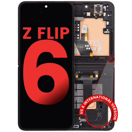 Inner OLED Assembly With Frame Compatible For Samsung Galaxy Z Flip 6 5G (F741) (US & International) (Aftermarket Plus) (Black)