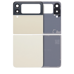 Top & Bottom Back Cover Glass With Camera Lens For Samsung Galaxy Z Flip 3 5G (Aftermarket Plus) (Cream)