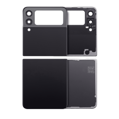 Top & Bottom Back Cover Glass With Camera Lens For Samsung Galaxy Z Flip 3 5G (Aftermarket Plus) (Phantom Black)
