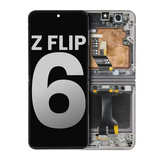 Inner OLED Assembly With Frame For Samsung Galaxy Z Flip 6 5G (US & International) (Used OEM Pull : Grade A) (Silver Shadow)