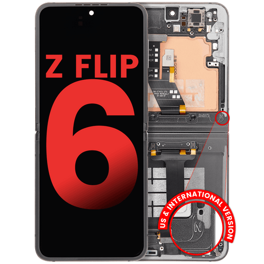 Inner OLED Assembly With Frame Compatible For Samsung Galaxy Z Flip 6 5G (F741) (US & International) (Aftermarket Plus) (Silver Shadow)