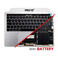 Top Case with Battery and Keyboard (ANSI US) For MacBook Pro 13" A1706 (2016) (Used OEM Pull: Grade A) (Silver)