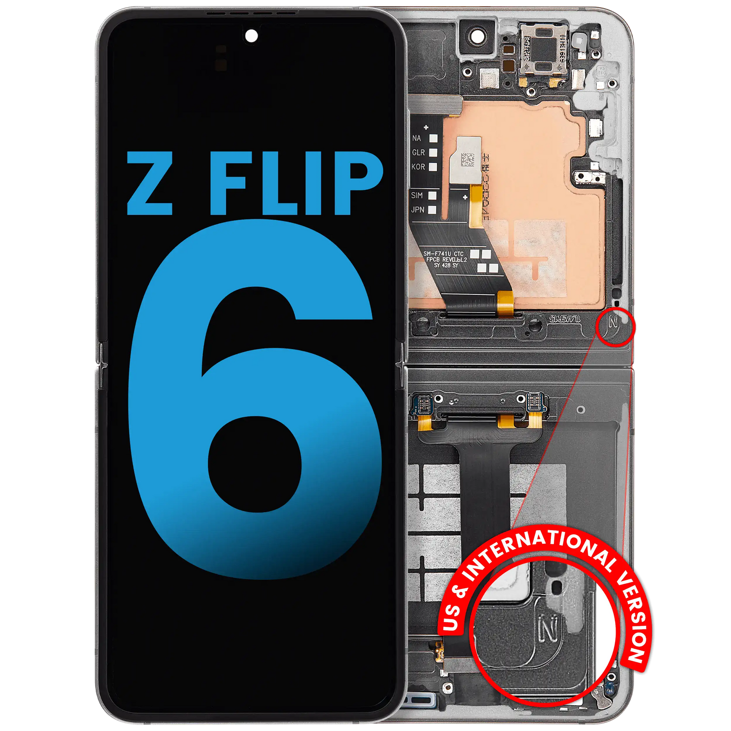 Inner OLED Assembly With Frame Compatible For Samsung Galaxy Z Flip 6 5G (F741) (US & International) (Aftermarket) (Silver Shadow)