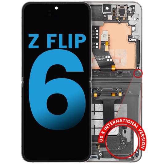 Inner OLED Assembly With Frame Compatible For Samsung Galaxy Z Flip 6 5G (F741) (US & International) (Aftermarket) (Silver Shadow)