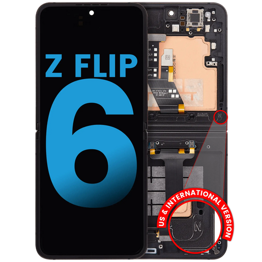 Inner OLED Assembly With Frame Compatible For Samsung Galaxy Z Flip 6 5G (F741) (US & International) (Aftermarket) (Black)