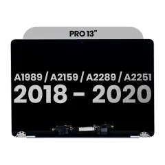 Complete LCD Display Assembly For MacBook Pro 13" A1989 (2018-2019) / A2159 (2019) / A2289 / A2251 (2020) (Used OEM Pull: Grade A) (Space Gray)