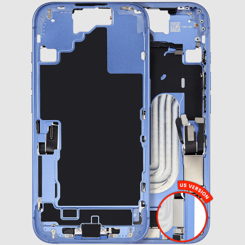 Mid-Frame Housing W/ Charging Port Flex & Small Parts For iPhone 16 (US Version) (Used OEM Pull: Grade B) (Ultramarine)