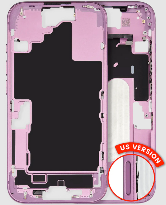 Mid-Frame Housing W/ Small Parts For iPhone 16 (US Version) (Used OEM Pull: Grade A) (Pink)