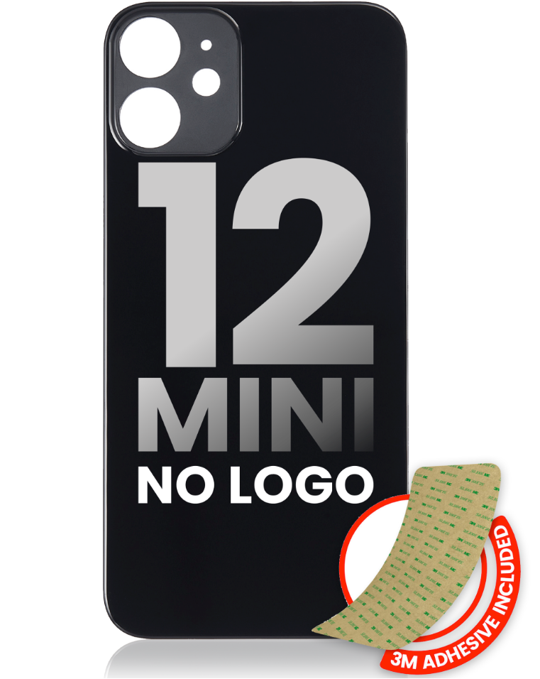 Back Glass With 3M Adhesive For iPhone 12 Mini (No Logo / Large Camera Hole) (Black)