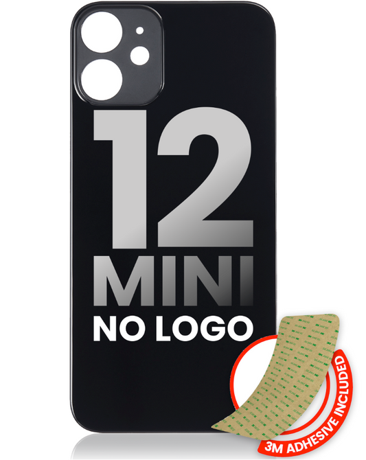 Back Glass With 3M Adhesive For iPhone 12 Mini (No Logo / Large Camera Hole) (Black)