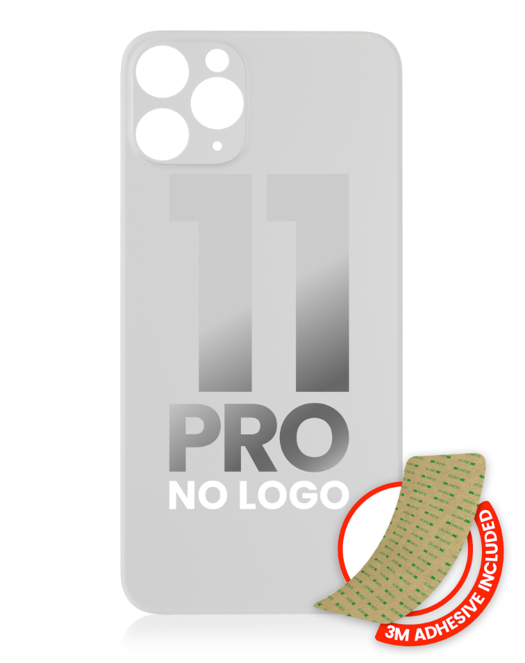 Back Glass With 3M Adhesive For iPhone 11 Pro (No Logo / Large Camera Hole) (Silver)