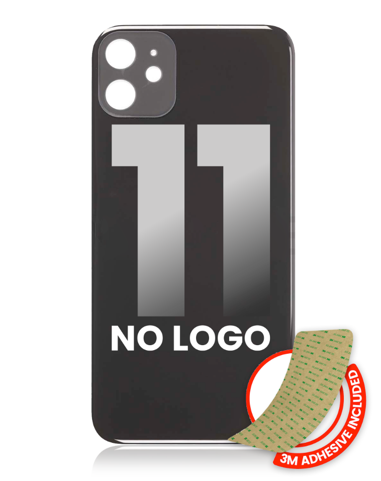 Back Glass With 3M Adhesive For iPhone 11 (No Logo / Large Camera Hole) (Black)