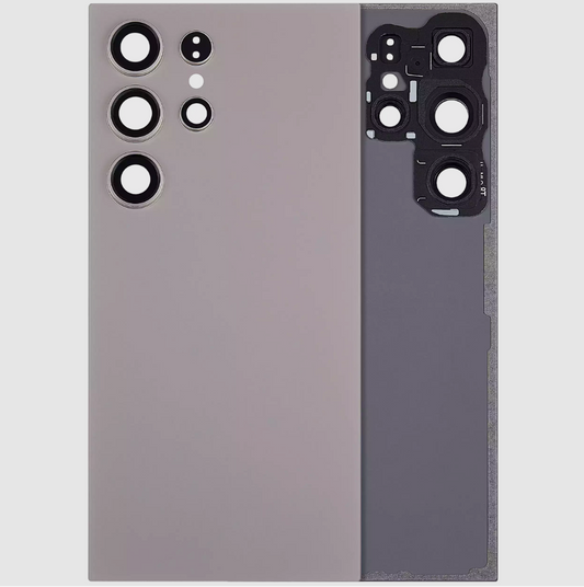 Back Cover Glass With Camera Lens For Samsung Galaxy S24 Ultra 5G (No Logo) (Aftermarket Plus) (Titanium Gray)