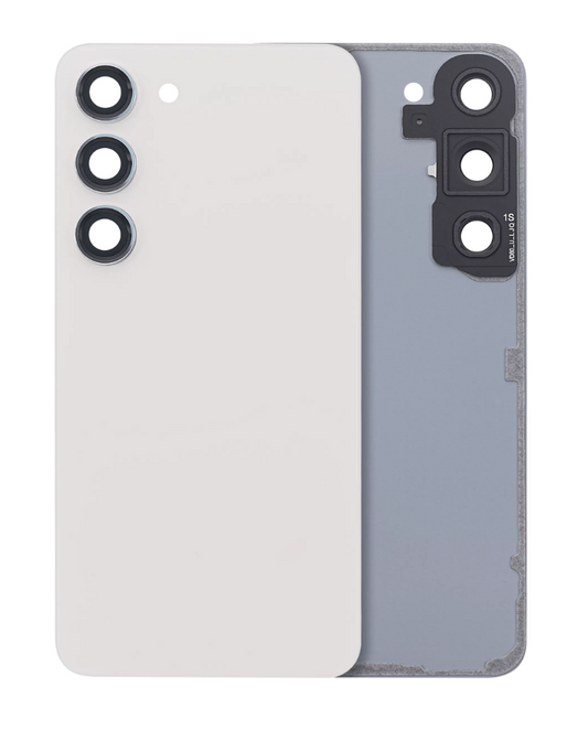 Back Cover Glass With Camera Lens For Samsung Galaxy S23 5G (No Logo) (Aftermarket Plus) (Cream)