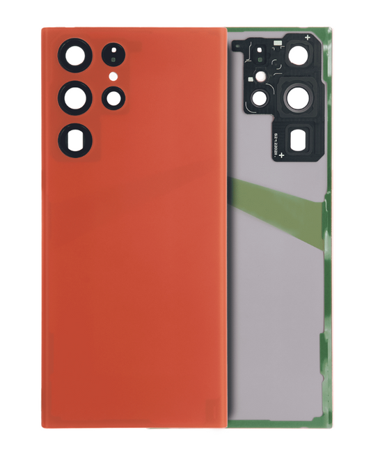 Back Cover Glass With Camera Lens For Samsung Galaxy S22 Ultra 5G (No Logo) (Aftermarket Plus) (Red)