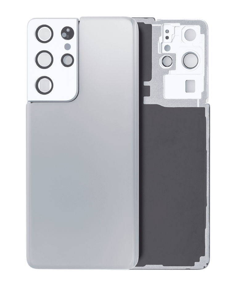 Back Cover Glass With Camera Lens For Samsung Galaxy S21 Ultra (No Logo) (Aftermarket Plus) (Phantom Silver)