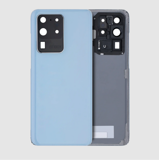 Back Cover Glass With Camera Lens For Samsung Galaxy S20 Ultra 5G (No Logo) (Aftermarket Plus) (Cloud Blue)